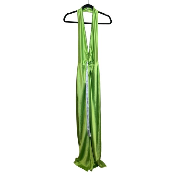 Revolve Khanums Maxi Dress Halter Rhinestone Slit Pear Green NWT Sz Large - Picture 5 of 15